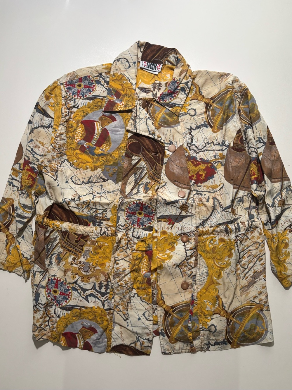 Vintage detailed map with Nautical Print long sleeve Button-Up shirt